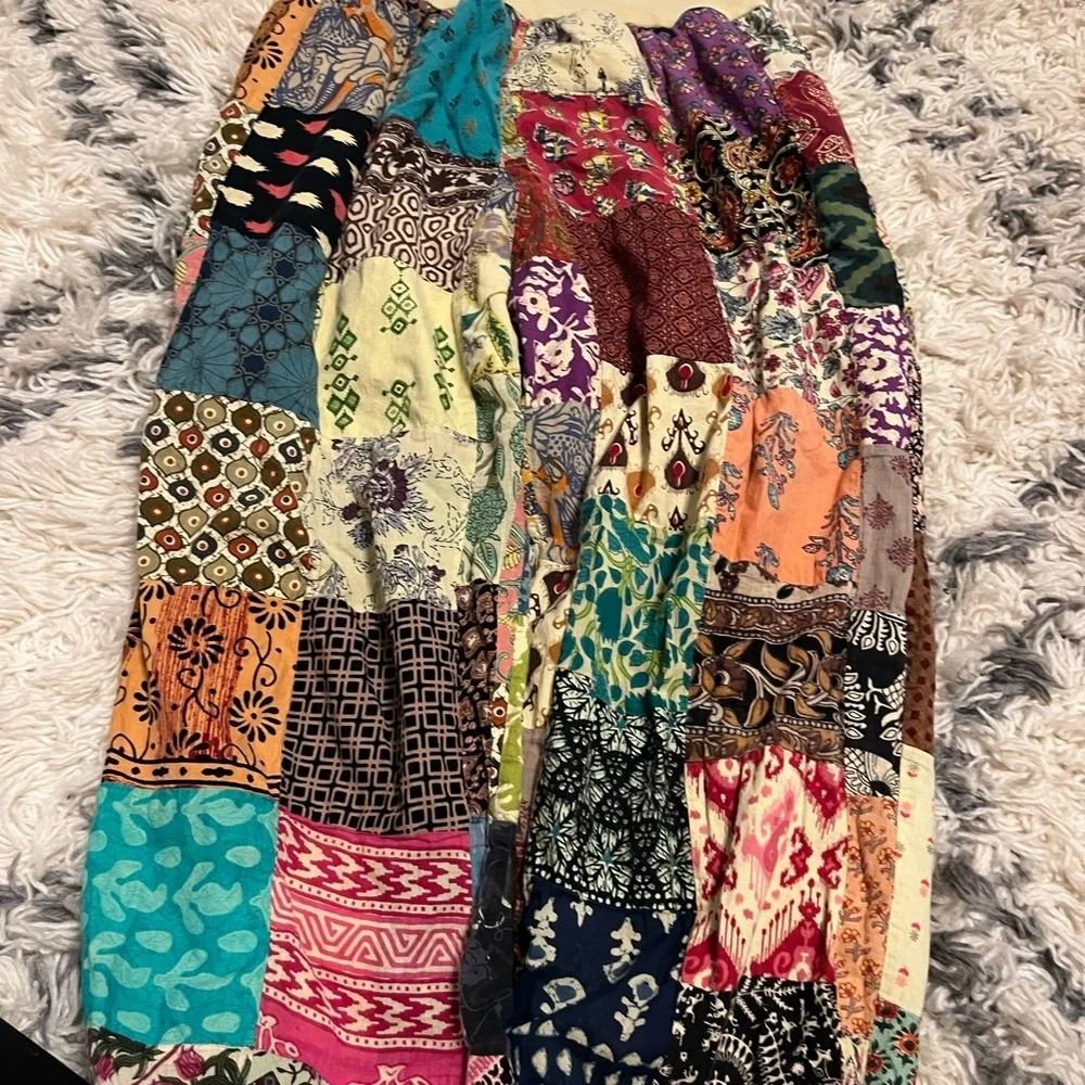 Colorful Patchwork Pants Gypsy Rose boho had made pant 8/10 free size medium L - Picture 4 of 5